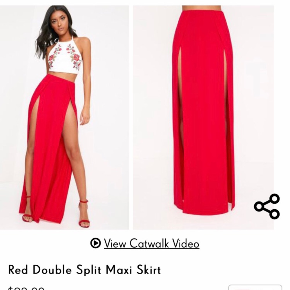 Red Extreme Double Split Maxi Skirt